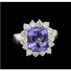 4.71ct Tanzanite and Diamond Ring - 14KT White Gold