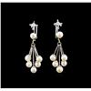 Image 1 : 1.30ctw Pearl and Diamond Earrings - 14KT White Gold
