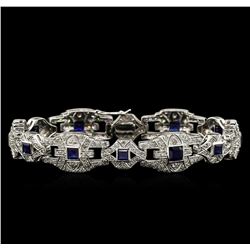 3.95ctw Blue Sapphire and Diamond Bracelet - 18KT White Gold