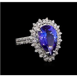 4.04ct Tanzanite and Diamond Ring - 14KT White Gold