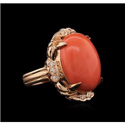 11.87ct Coral and Diamond Ring - 14KT Rose Gold