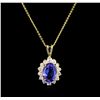 Image 1 : 3.27ct Tanzanite and Diamond Pendant With Chain - 14KT Yellow Gold