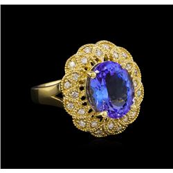 4.80ct Tanzanite and Diamond Ring - 14KT Yellow Gold