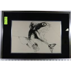 SIGNED FABRIC MATTED FRAMED PEN ART
