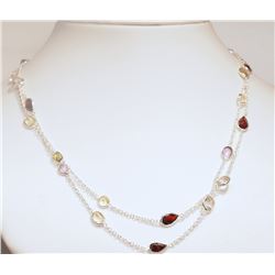#6-#6-STERLING SILVER GEMSTONE NECKLACE W/ COA