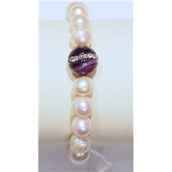 #35-NATURAL FRESHWATER PEARL BRACELET W/ COA