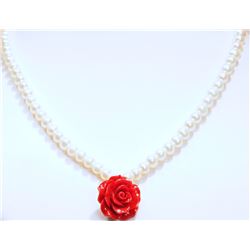 #38-CULTURED PEARL FLORAL NECKLACE W/ COA
