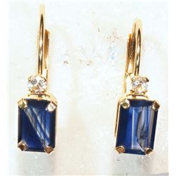 #43-10KT GOLD SAPPHIRE DIAMOND EARRINGS W/ COA