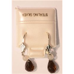 #2-STERLING SILVER GENUINE SMOKEY QUARTZ EARRINGS