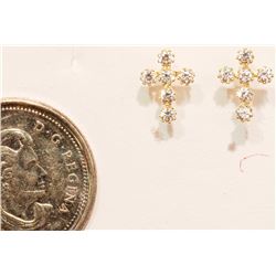 #20-14KT GOLD CUBIC ZIRCONIA CROSS EARRINGS