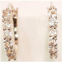 #21-STERLING SILVER GENUINE WHITE TOPAZ HOOP