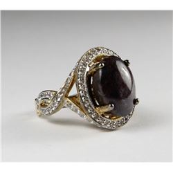 PLATINUM PLATED SILVER RUBY & TOPAZ RING