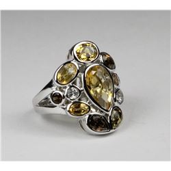 .925 SILVER MODERN MULTI GEMSTONE RING - SIZE 7