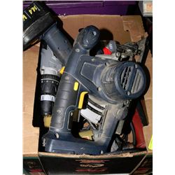 BOX OF ASSORTED POWER TOOLS INCLUDING