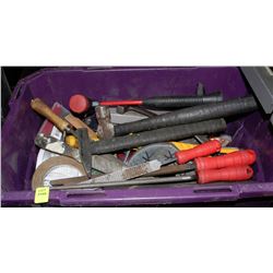 BIN OF ASSORTED HAND & CARPENTRY TOOLS