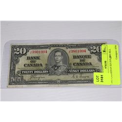 1937 CANADIAN $20 DOLALR BILL