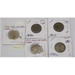 CANADIAN SILVER QUARTERS X5