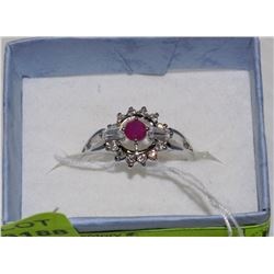 #12-.925 SILVER NATURAL RUBY & CZ  RING SIZE 9