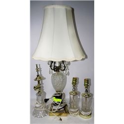 COLLECTION OF 4 GLASS LAMPS