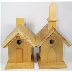 2 WOOD BIRD HOUSES INCL.1 CHURCH AND 1 SCHOOL