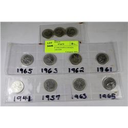 M-11PCS OF 1940,50,60'S CANADA SILVER QUARTERS