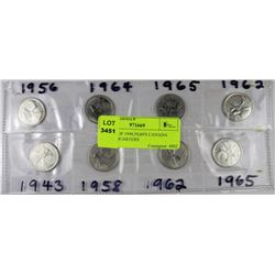 G-12PCS OF 1940,50,60'S CANADA SILVER QUARTERS