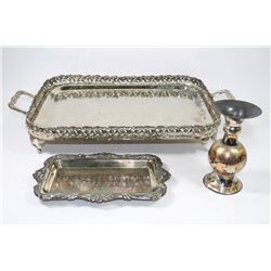 FLAT WITH SILVER PLATED TRAYS & DECORATIVE VASE