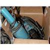 Image 1 : BOX OF TOOLS INCLUDING MAKITA DRILL, GRINDER, ETC.