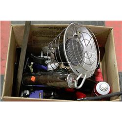 BOX WITH PROPANE HEATER,NAILGUNS,GREASEGUN & MORE