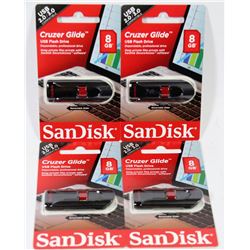 NEW SANDISK 8GB CRUZER GLIDE USB FLASH DRIVE x4