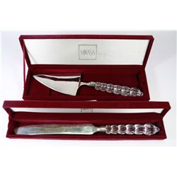 MIKASA SILVER AND CRYSTAL CAKE KNIFE & SERVER IN