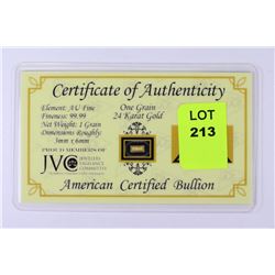 ONE GRAIN 24 KARAT GOLD AMERICAN CERTIFIED BULLION