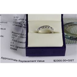 14K WHITE GOLD DIAMOND WEDDING BAND WITH COA