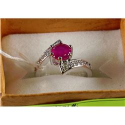 #11-.925 SILVER NATURAL RUBY & CZ  RING SIZE 7
