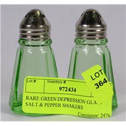 RARE GREEN DEPRESSION GLASS SALT & PEPPER SHAKERS