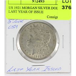 US 1921 MORGAN SILVER DOLLAR - LAST YEAR OF ISSUE