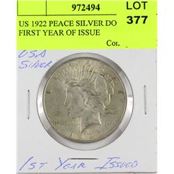 US 1922 PEACE SILVER DOLLAR - FIRST YEAR OF ISSUE