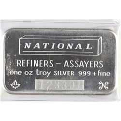 SCARCE NATIONAL REFINERS 1oz .999 SILVER BAR