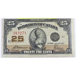 1923 DOMINION OF CANADA 25 CENT SHINPLASTER