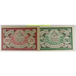 SCARCE UNC 1920 GERMAN OCCUPIED AUSTRIA NOTES X2