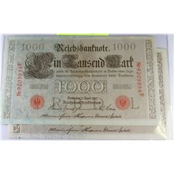 1910 GERMAN RED SEAL 1,000 MARK NOTES X2
