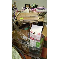 PALLET WITH GIRLS BIKE,WICKER,ORNAMENTS,BRASS