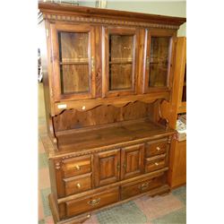 2PC WOODEN CHINA CABINET WITH GLASS DOORS & GLASS