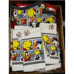 TRAY OF NEW LOONEY TUNES DISH TOWELS, OVEN MITS &