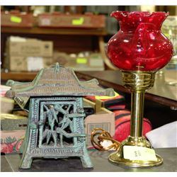 LOT OF 2 ESTATE LAMP WITH CAST IRON CANDLE HOLDER