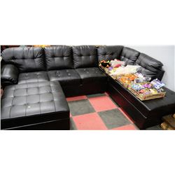 BLACK LEATHERETTE LARGE SECTIONAL WITH