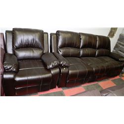 BLACK LEATHER RECLINING SOFA AND CHAIR
