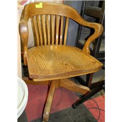 VINTAGE OAK OFFICE ARM CHAIR W/ NEW BRASS CASTORS