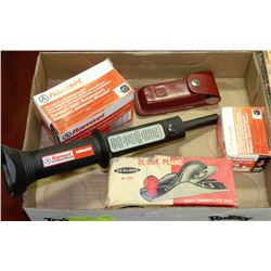 FLAT WITH RAMSET WITH SUPPLIES, BLOCK PLANE IN