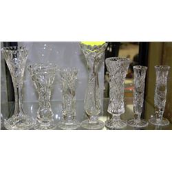 7 ASSORTED PINWHEEL CRYSTAL VASES
